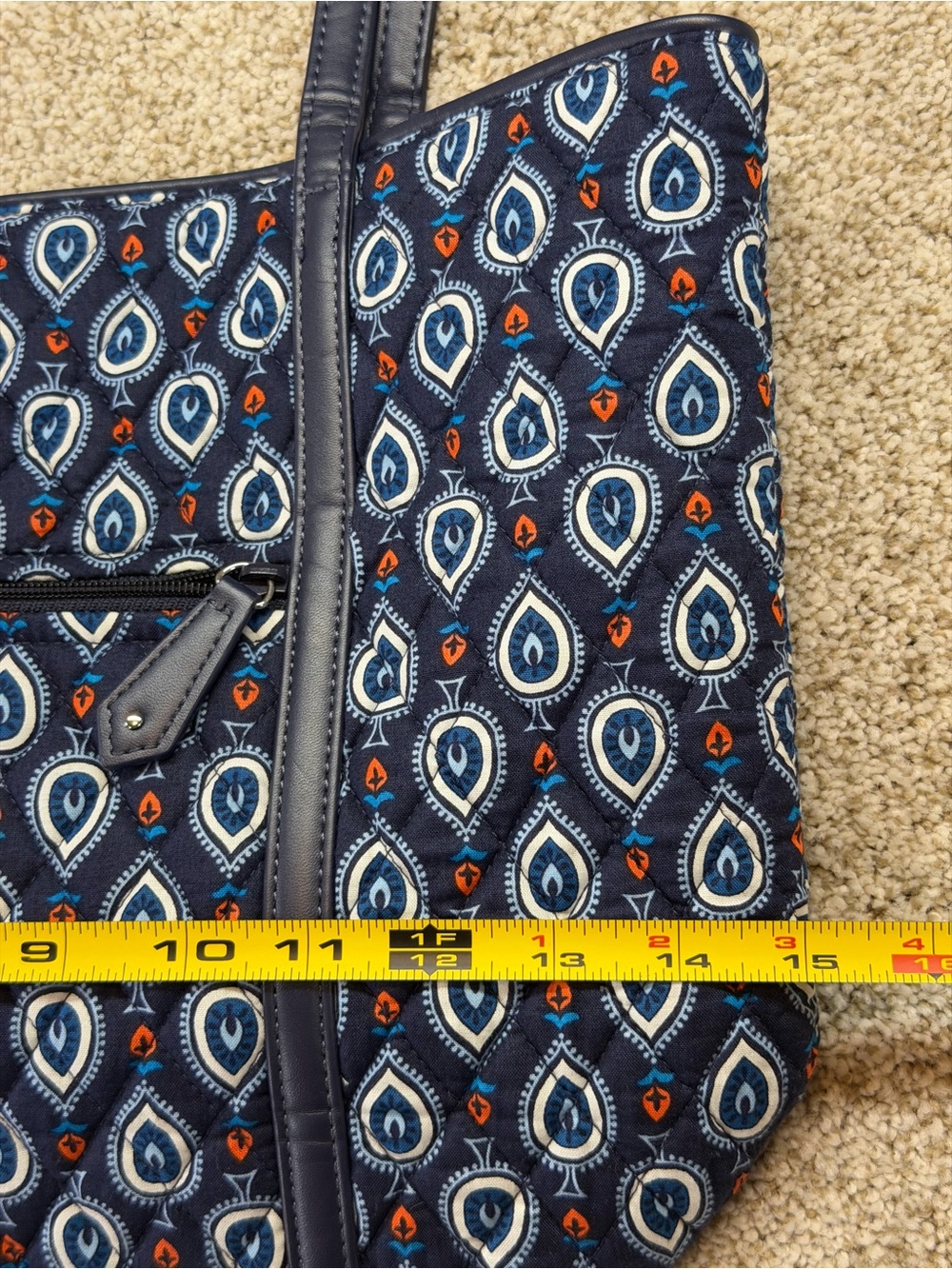 Vera Bradley Trimmed Small Vera Tote Bag in "Marrakesh Motifs" Pattern Blue - Picture 12 of 15